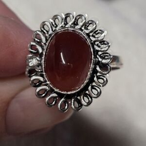 Elegant .925 Sterling Silver,  Red Carnelian Gemstone Ring